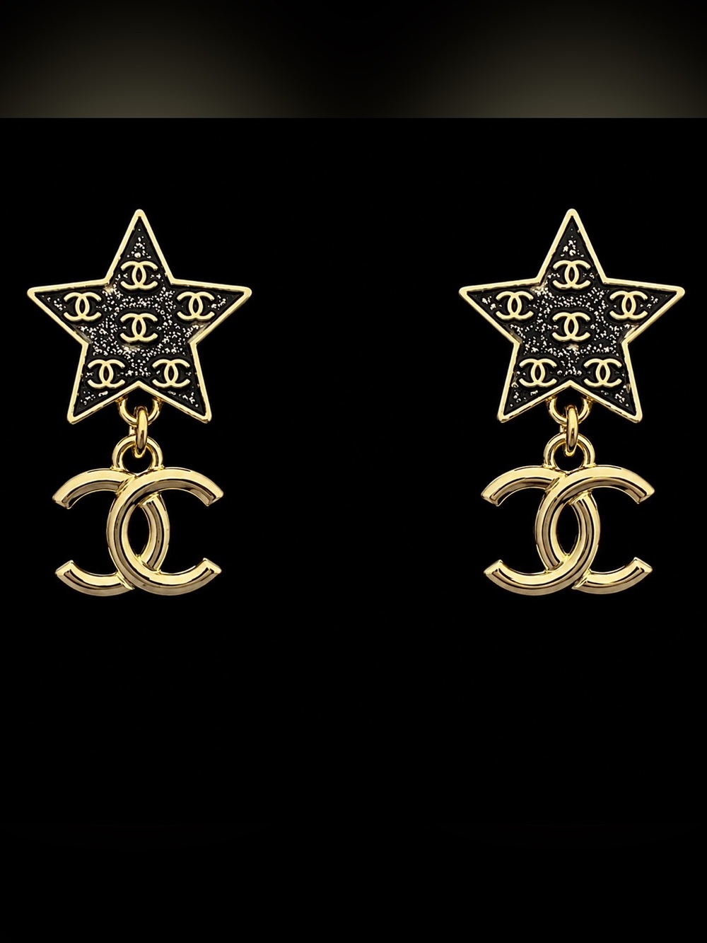CHANEL Gold Star CC Logo Earrings